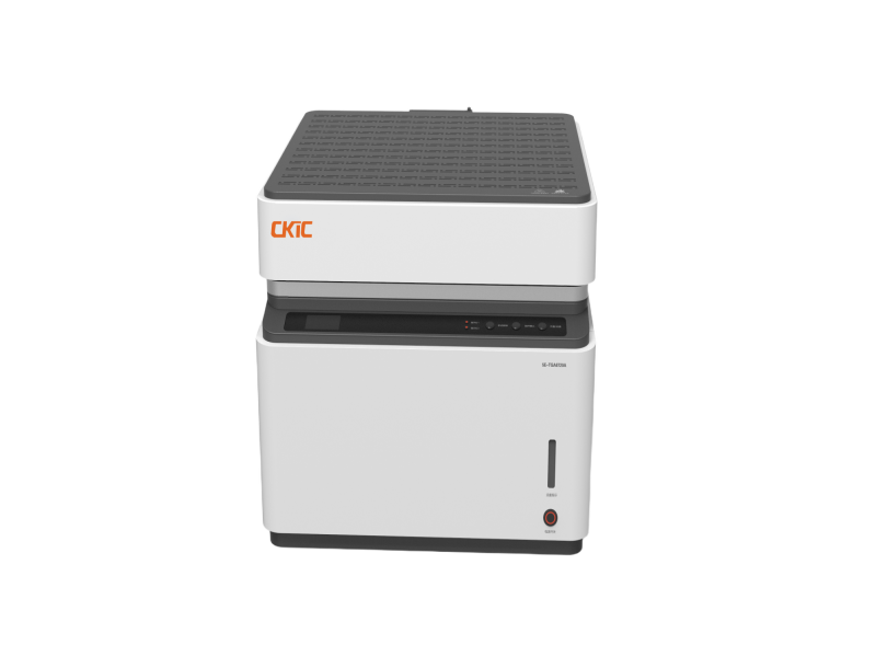 Versão aprimorada do 5E-TGA6720 com módulo M&A integrado em estrutura única. 24 amostras por batelada, temperatura máxima 1050°C, modo rápido (~150 min) ou clássico (~250 min).