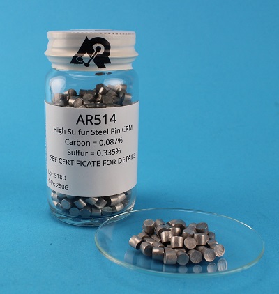 Carbono e Enxofre in Steel CRM (C= 0.0864%, S= 0.341%) – 0.5g Steel Pin – 250G