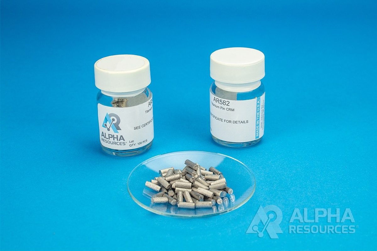 MRC H e C em titânio (H 0,0042%), pino 0,25 g AR582 Alpha Resources